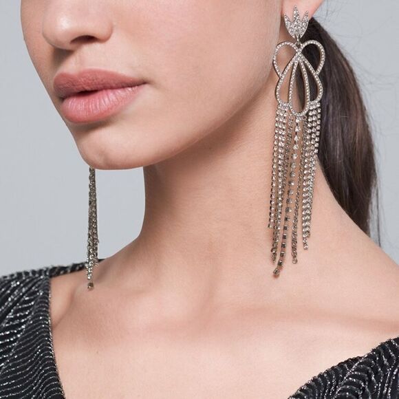 White House Black Market Silver tone Crystal Waterfall Earrings - Picture 1 of 4